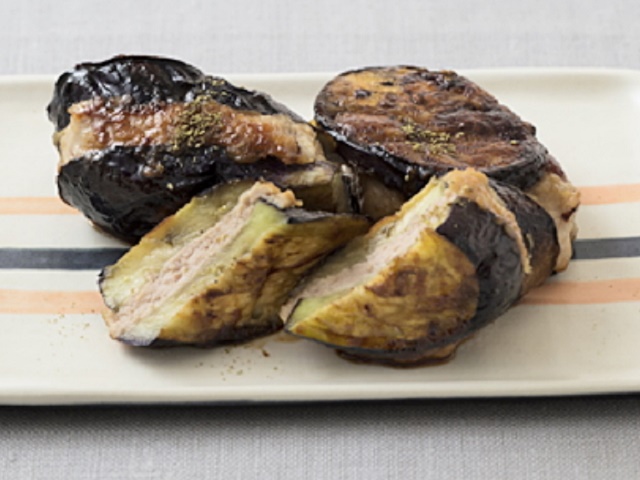 なすのひき肉サンド蒲焼き